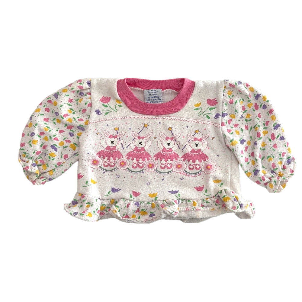 Vintage Kids Magical Bunny Fairy Ruffle Hem Crewneck Sweatshirt Size 12 Months